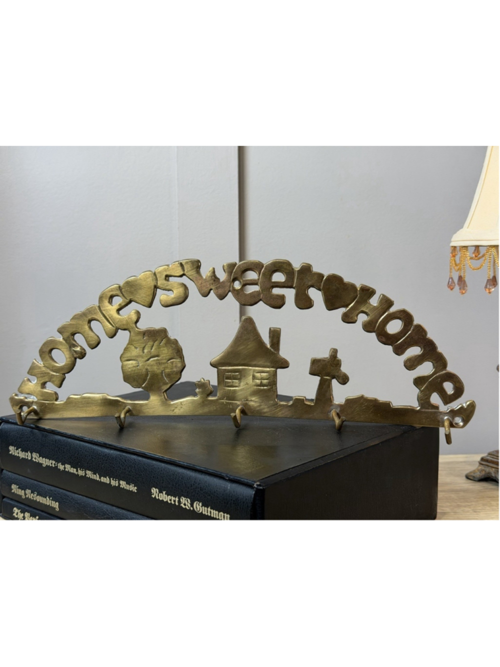 Home Sweet Home Brass Kitchen Towel Keys Utility Wall Mount Hooks 14”